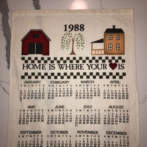 Vintage 1988 Calendar "Home Is Where Your Heart Is" Tea Towel - Picture 2 of 4